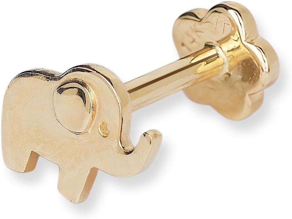 14k Yellow Gold 18G Cubic Zirconia Small Elephant Conch Tragus Helix Piercing - 7x6mm