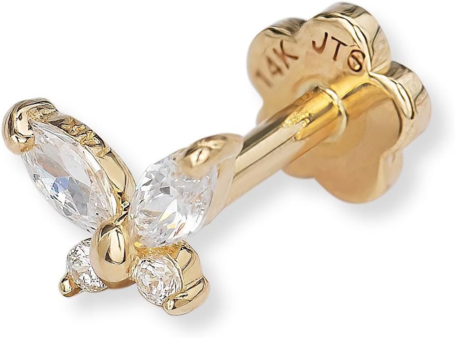 14k Yellow Gold 18G Marquise Cubic Zirconia Butterfly Conch Tragus Helix Piercing - 5x4mm