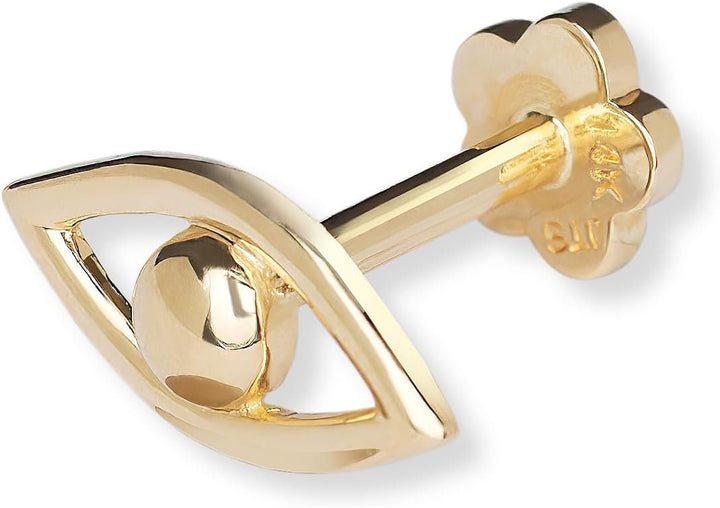 14k Yellow Gold 18G Polished Eye Conch Tragus Helix Piercing Jewelry - 9mm x 4mm - Flat Back Stud Earring