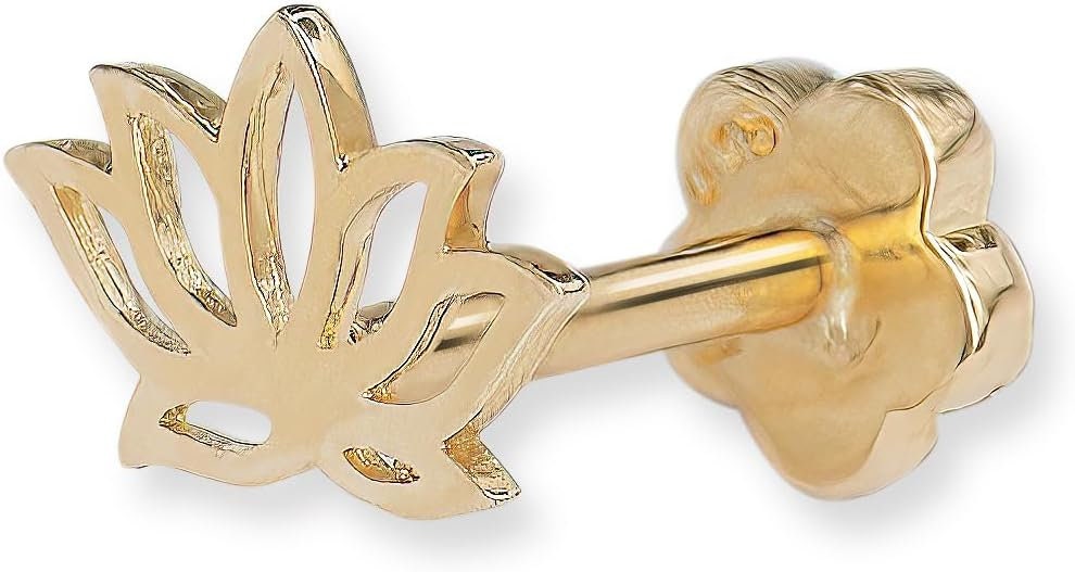14k Yellow Gold 18G Polished Lotus Flower Conch Tragus Helix Piercing - 6x5mm