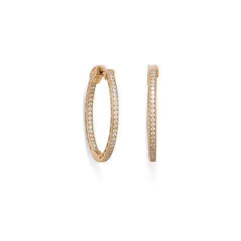 Sterling Silver Rhodium, Yellow or Rose Gold Plated Round Inside-Out CZ Beaded Hoop Earrings - 4mmx30mm