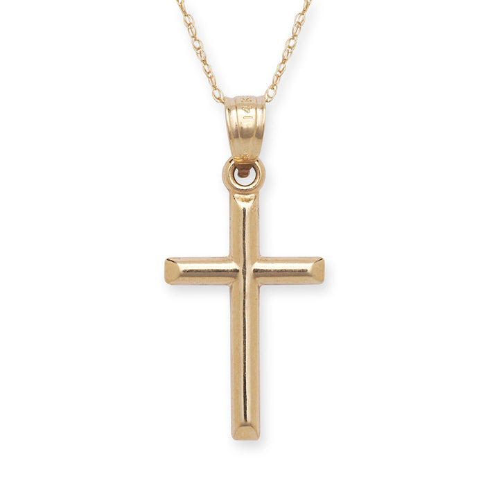 Solid 14k Yellow, Rose or White Gold Small Polished Cross Pendant Necklace