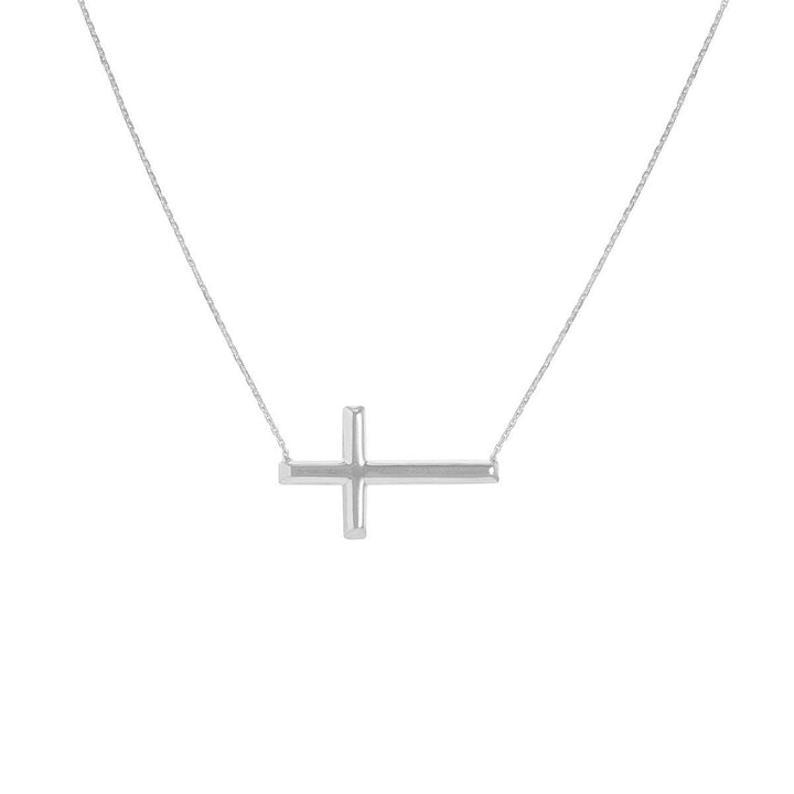 925 Sterling Silver Rhodium, Yellow or Rose Plated Sideways Polished Cross Necklace - Adjustable 18+2"