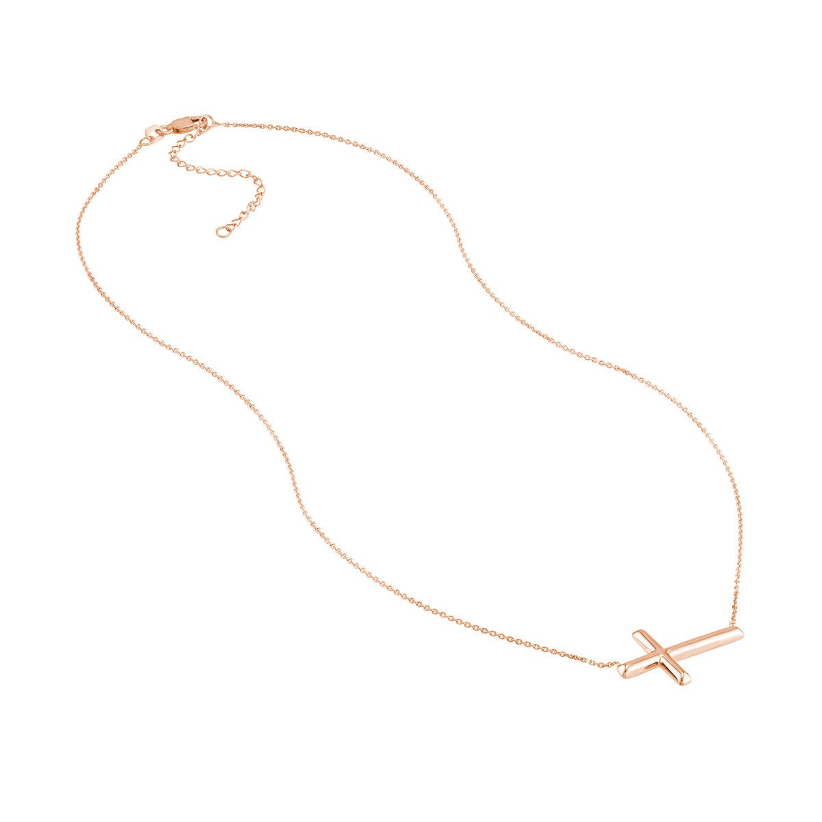 925 Sterling Silver Rhodium, Yellow or Rose Plated Sideways Polished Cross Necklace - Adjustable 18+2"