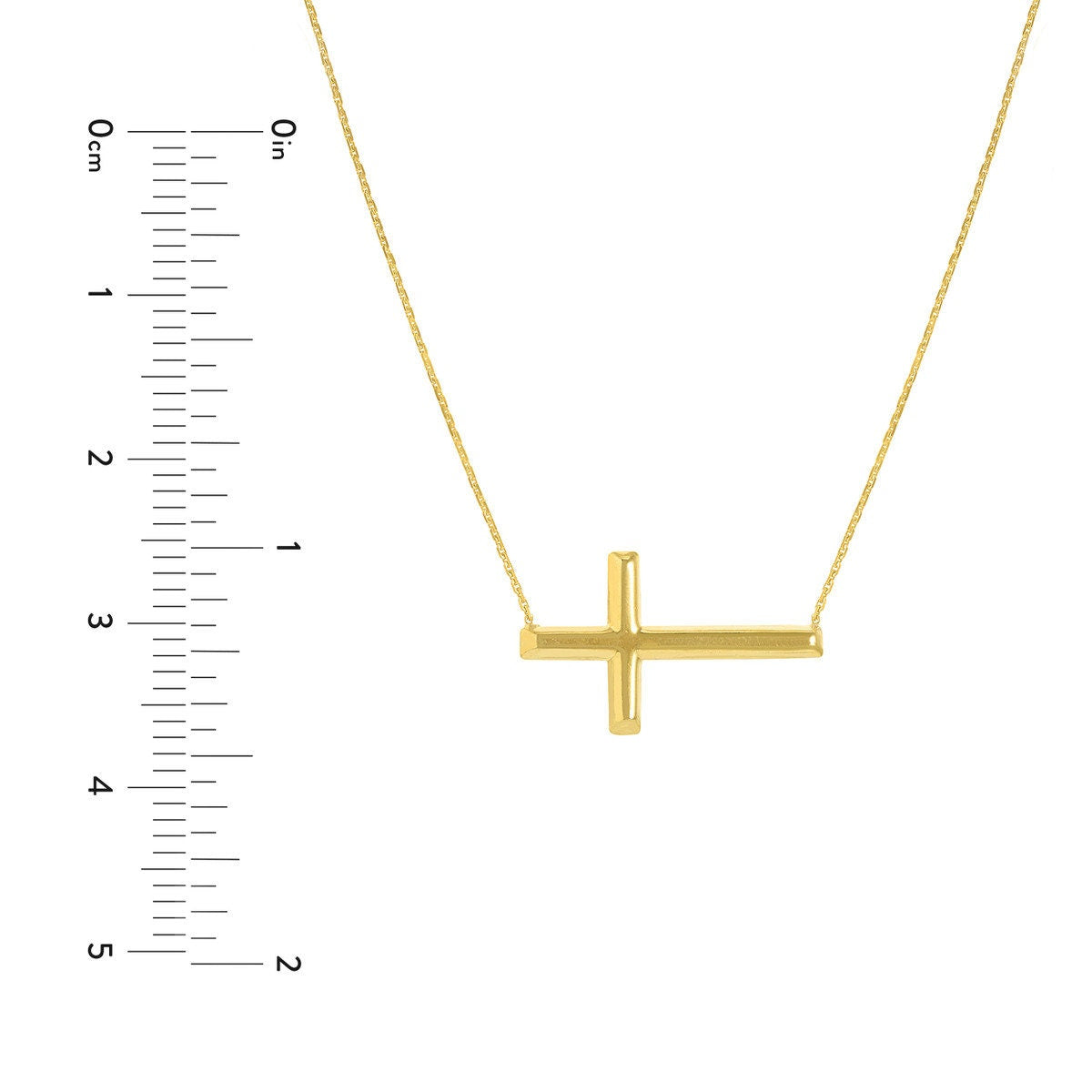 925 Sterling Silver Rhodium, Yellow or Rose Plated Sideways Polished Cross Necklace - Adjustable 18+2"