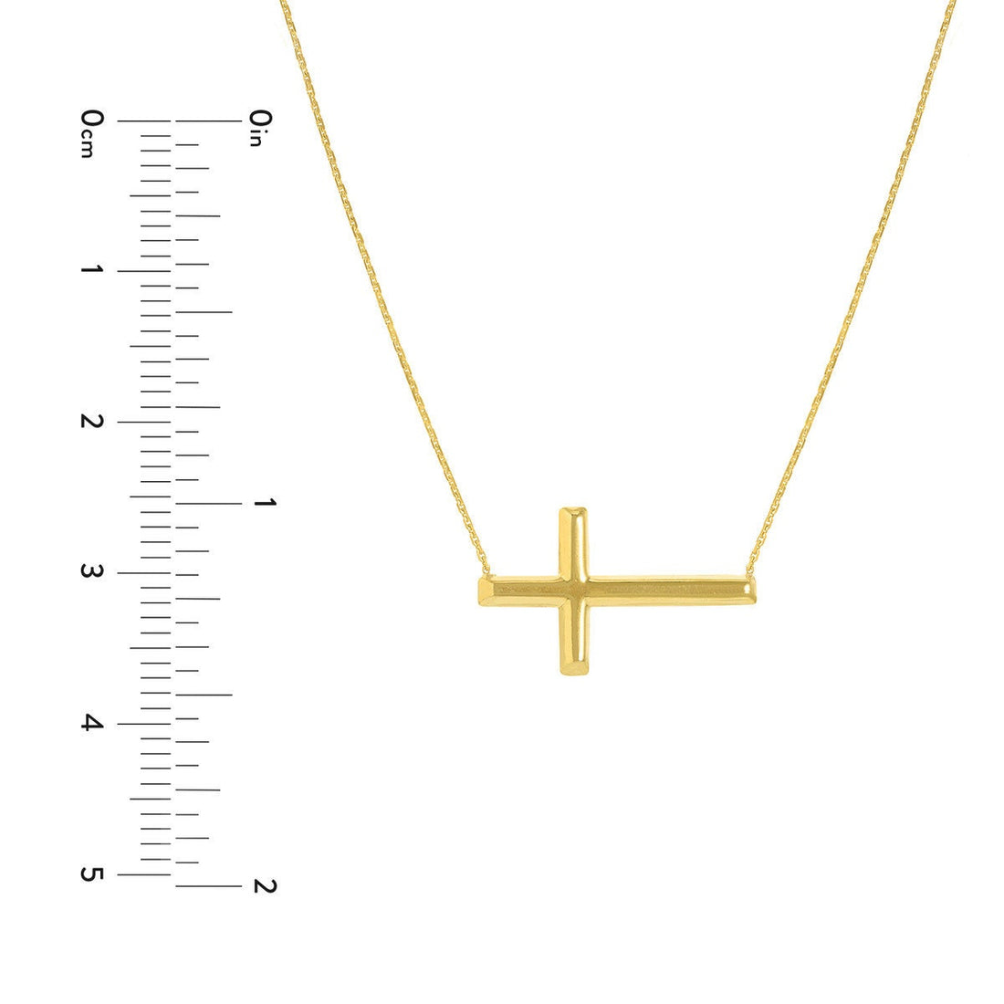 925 Sterling Silver Rhodium, Yellow or Rose Plated Sideways Polished Cross Necklace - Adjustable 18+2"