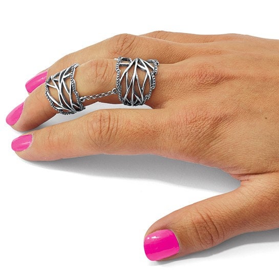 925 Sterling Silver Adjustable Oxidized Full Finger Knuckle Ring