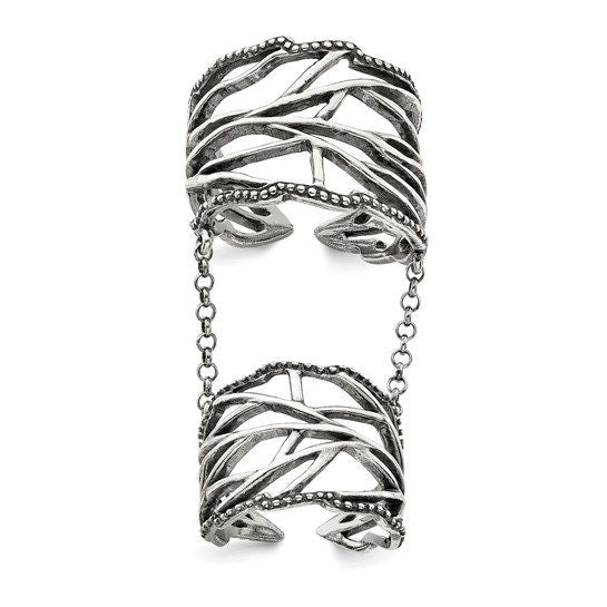 925 Sterling Silver Adjustable Oxidized Full Finger Knuckle Ring
