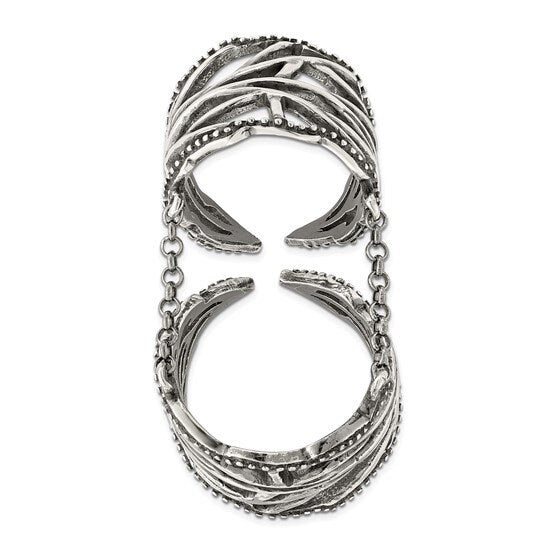 925 Sterling Silver Adjustable Oxidized Full Finger Knuckle Ring