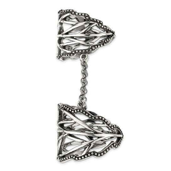 925 Sterling Silver Adjustable Oxidized Full Finger Knuckle Ring