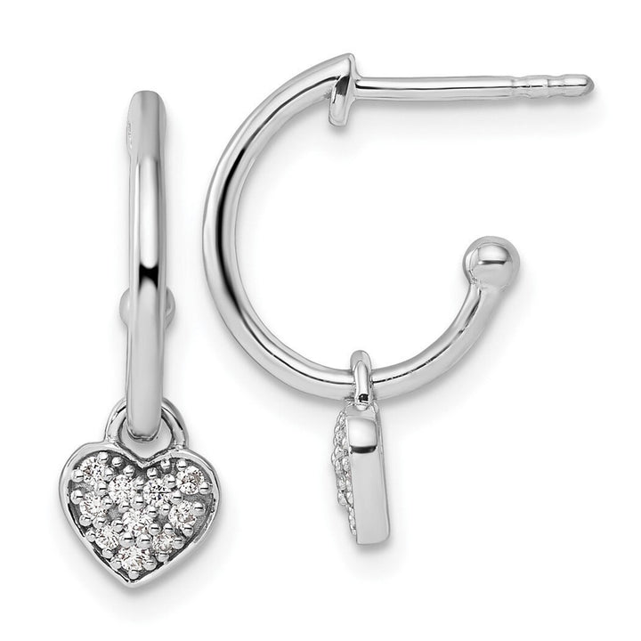 925 Sterling Silver Rhodium Plated Genuine Diamond Heart J 18x12mm Hoop Post Earrings