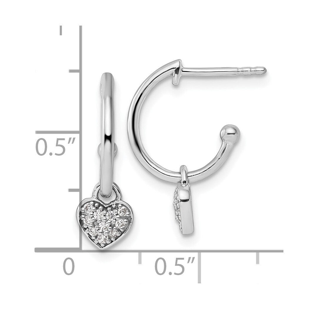 925 Sterling Silver Rhodium Plated Genuine Diamond Heart J 18x12mm Hoop Post Earrings