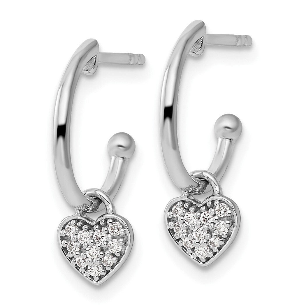 925 Sterling Silver Rhodium Plated Genuine Diamond Heart J 18x12mm Hoop Post Earrings