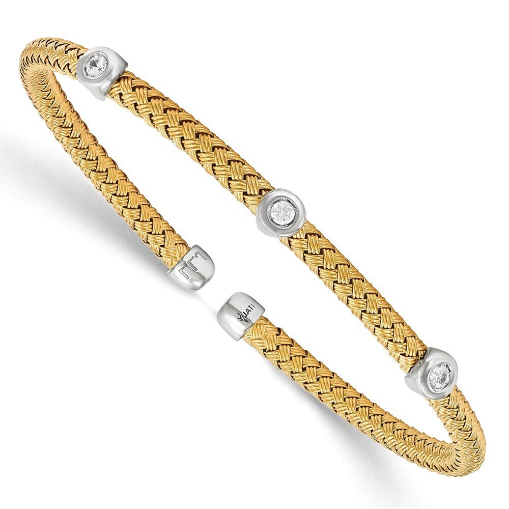 925 Sterling Silver Gold or Rhodium Plated CZ Woven Cuff Bangle Bracelet