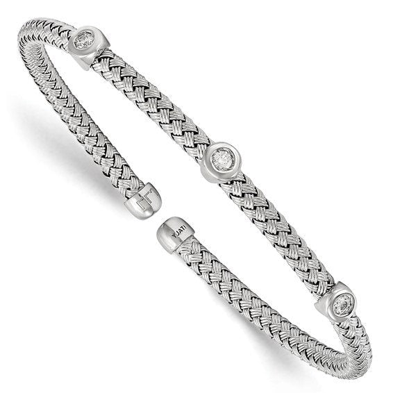 925 Sterling Silver Gold or Rhodium Plated CZ Woven Cuff Bangle Bracelet