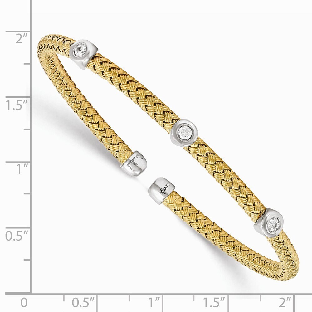 925 Sterling Silver Gold or Rhodium Plated CZ Woven Cuff Bangle Bracelet