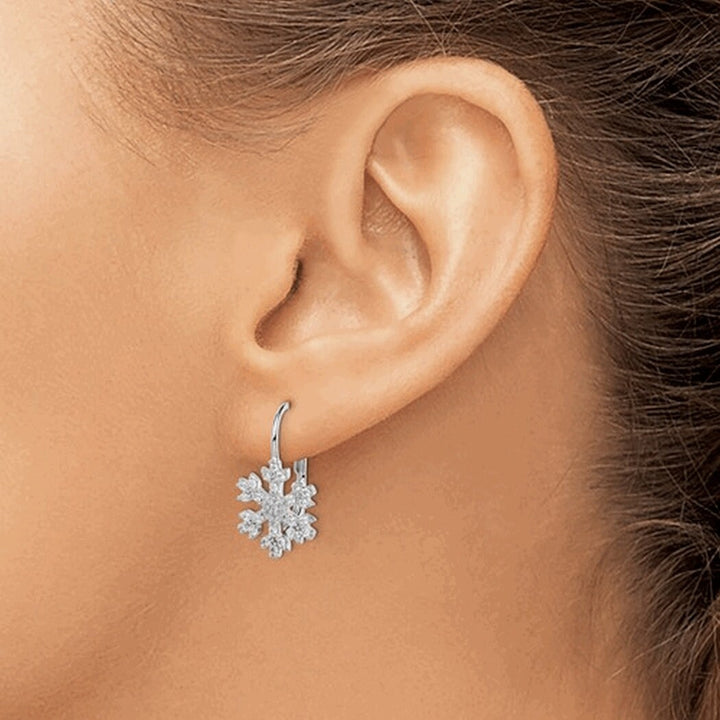 925 Sterling Silver Cubic Zirconia Snowflake Dangle Leverback Earrings