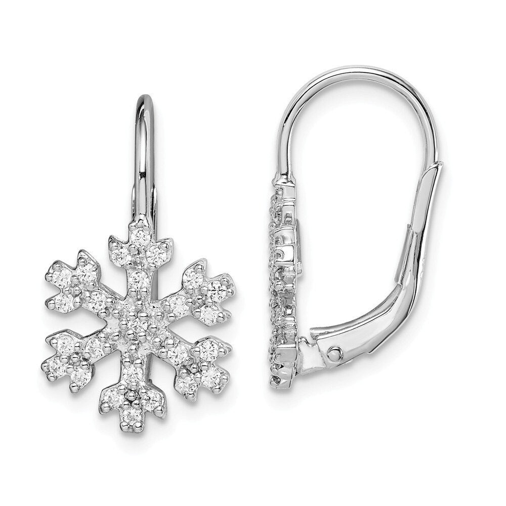 925 Sterling Silver Cubic Zirconia Snowflake Dangle Leverback Earrings