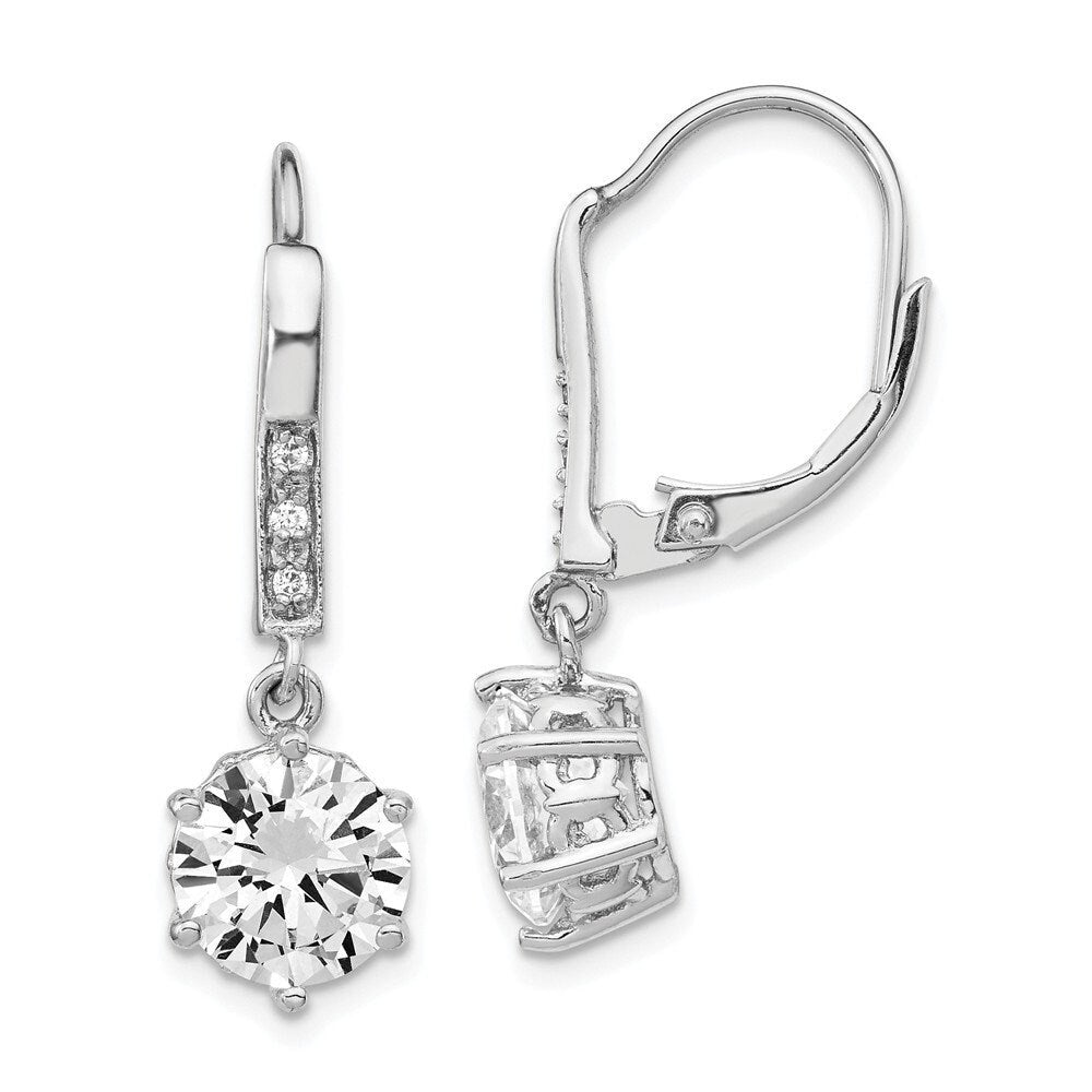 925 Sterling Silver Cubic Zirconia Halo Dangle Leverback Earrings