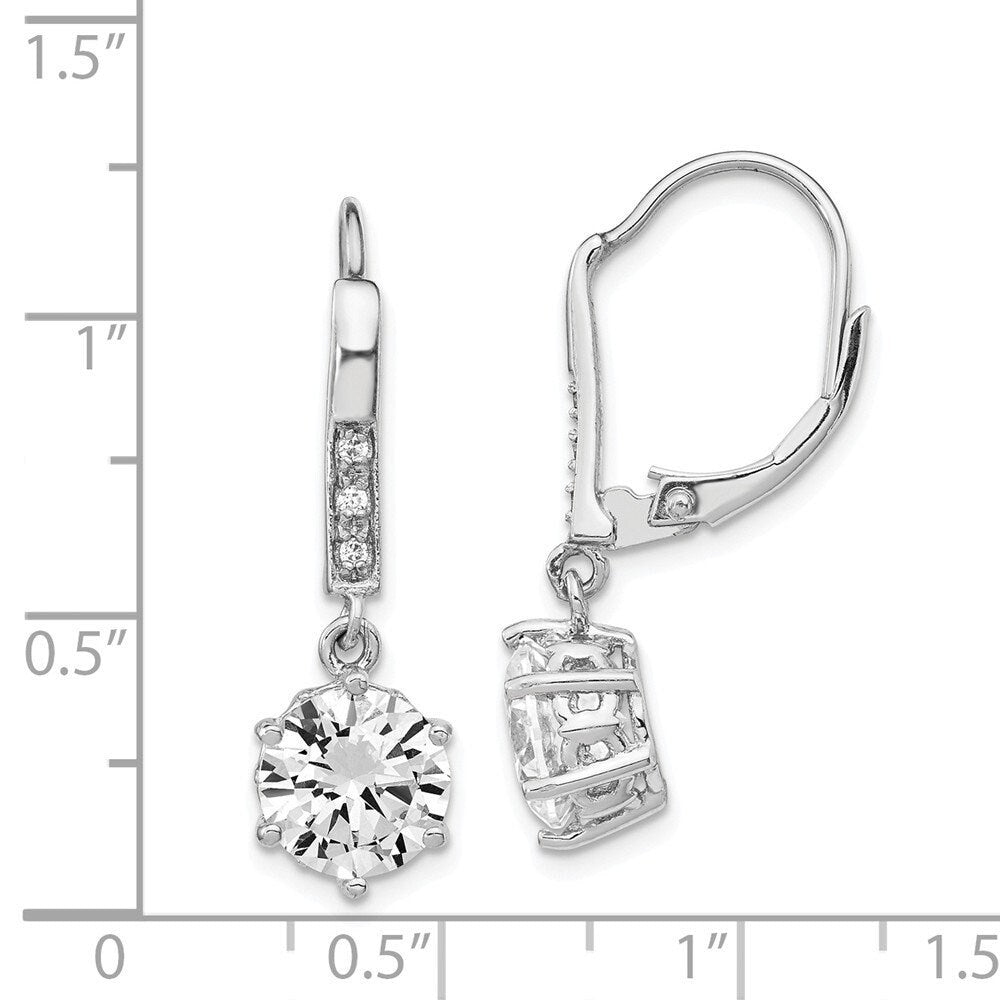 925 Sterling Silver Cubic Zirconia Halo Dangle Leverback Earrings