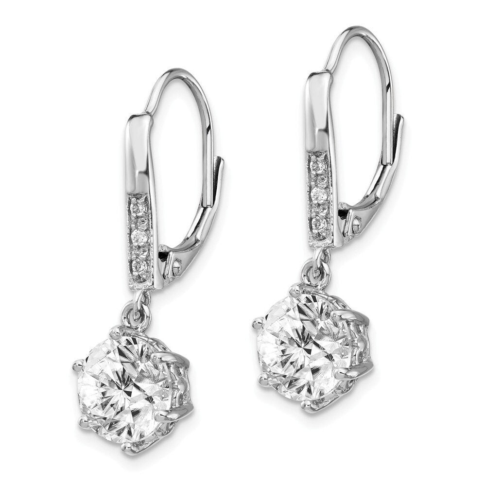 925 Sterling Silver Cubic Zirconia Halo Dangle Leverback Earrings