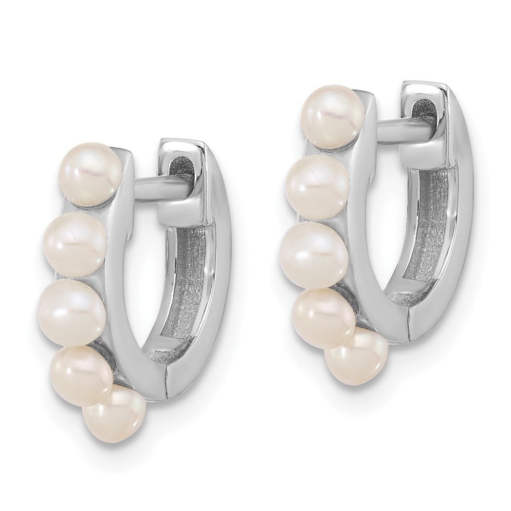 925 Sterling Silver Rhodium Plated 2.5-3mm Freshwater Cultured Pearl Hinged Hoop Earrings - 2.5x14.75mm