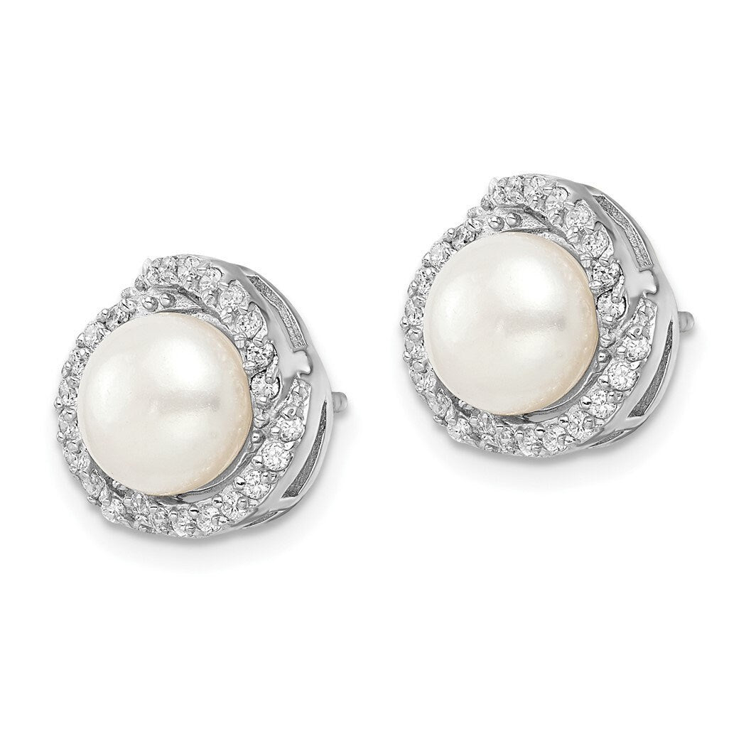 925 Sterling Silver Freshwater Cultured Pearl and CZ Love Knot 12mm Stud Earrings