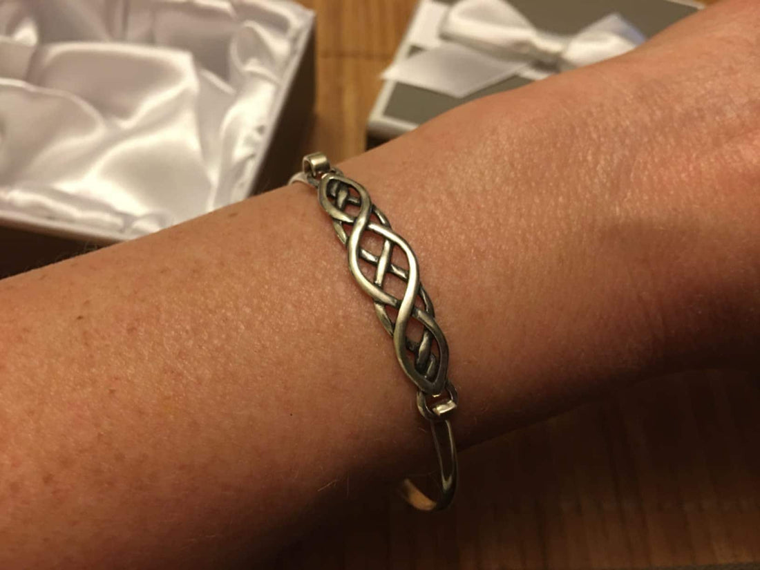 Oxidized Sterling Silver Irish Claddagh Celtic Trinity Knot Style Cuff Stackable Bangle