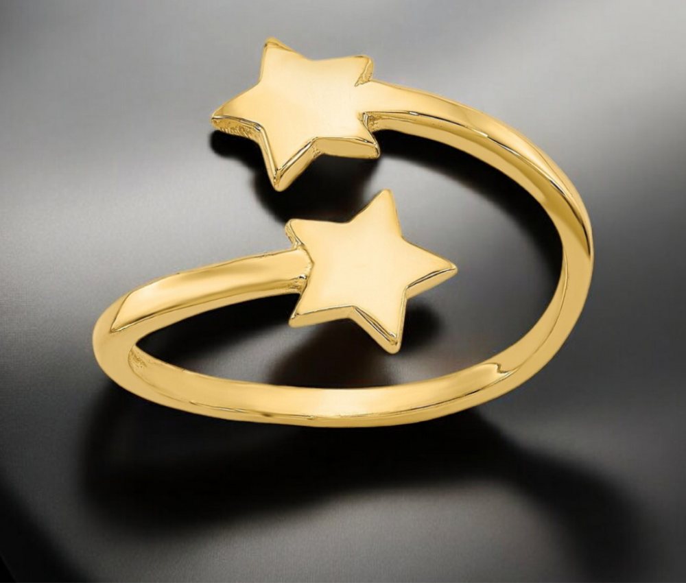 10k or 14k Yellow Gold Double Flat Star Toe Ring - Adjustable Toe Ring for Women