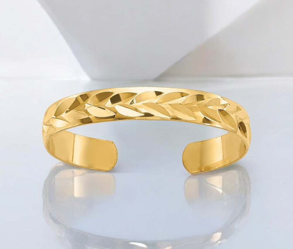 10k or 14k Yellow Gold Diamond-cut Thin Adjustable Toe Ring - 2mm