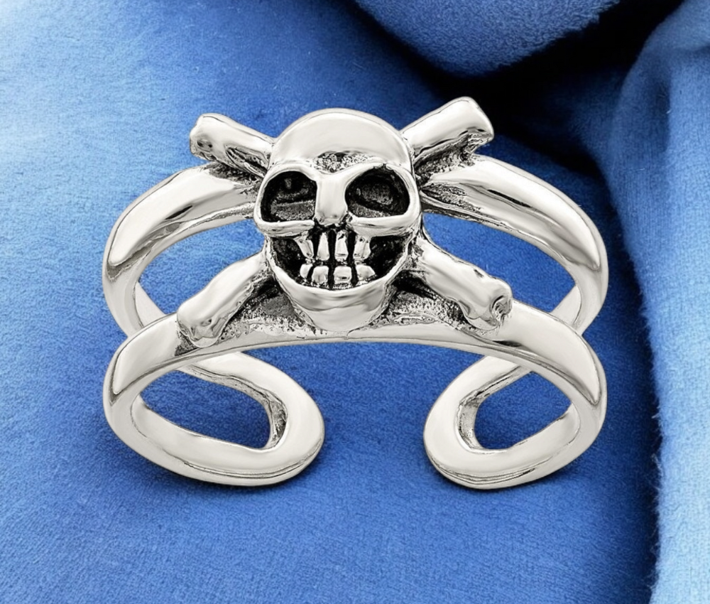 925 Sterling Silver Solid Adjustable Skull Toe Ring