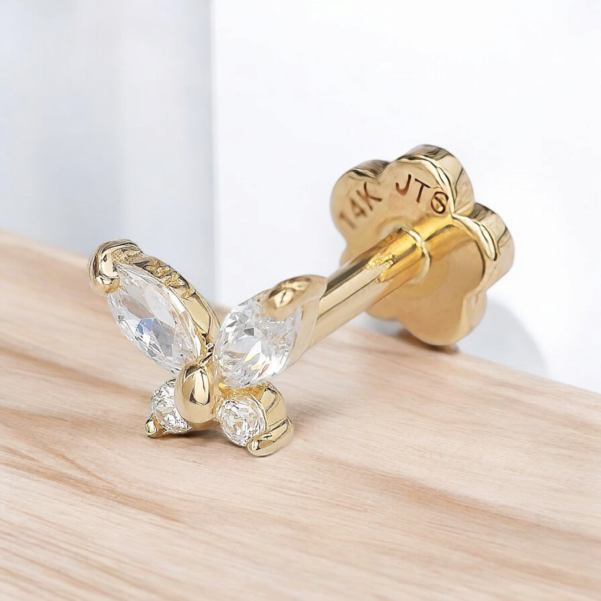 14k Yellow Gold 18G Marquise Cubic Zirconia Butterfly Conch Tragus Helix Piercing - 5x4mm