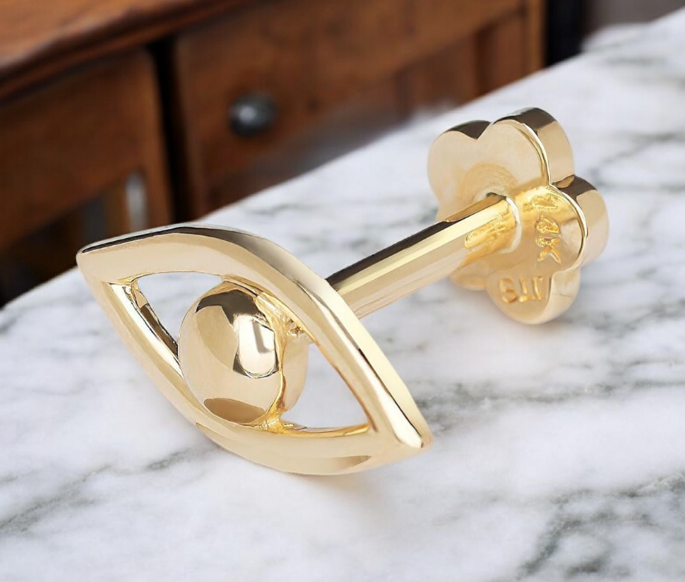 14k Yellow Gold 18G Polished Eye Conch Tragus Helix Piercing - 9x4mm