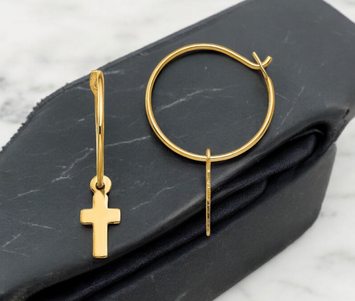 14k Yellow Gold Small Cross Polished Endless Hoop Earrings - 9x9mm - Christmas Gift for Girls Toddlers