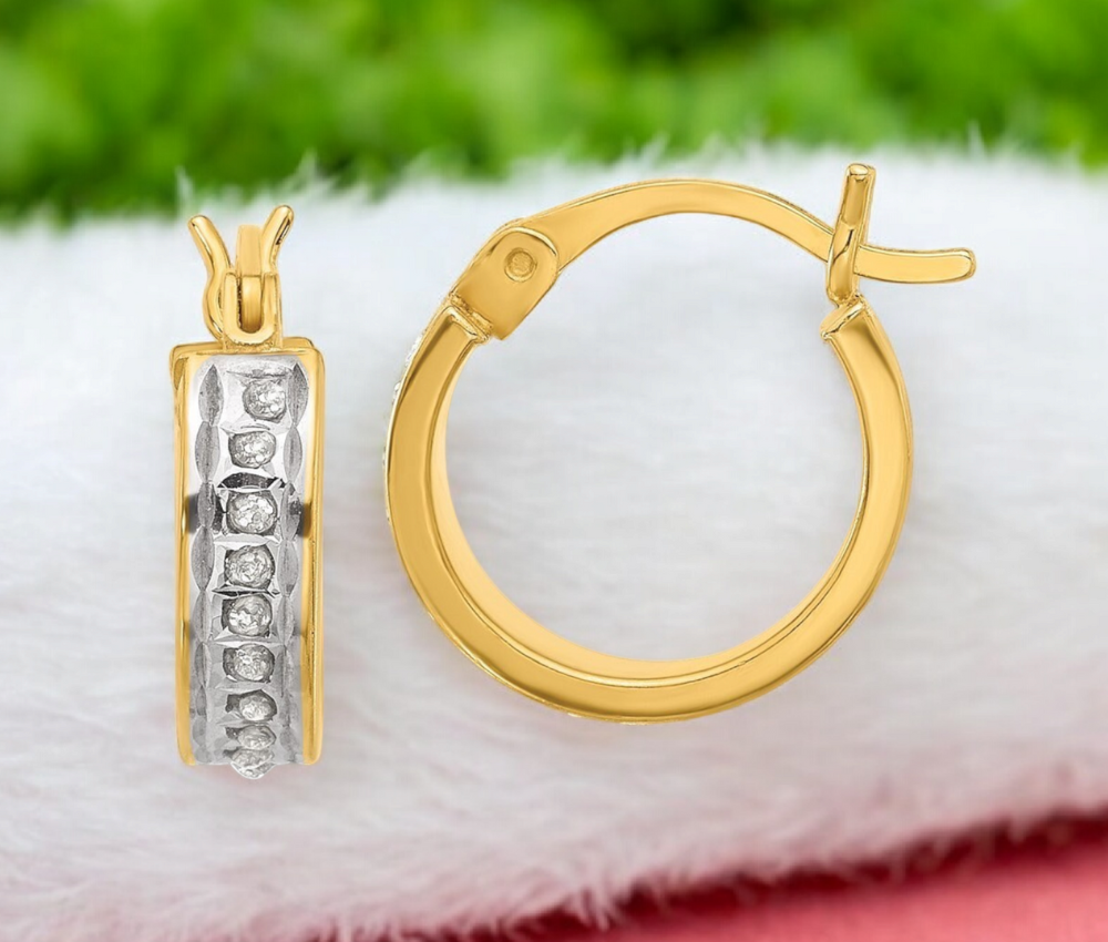 Sterling Silver Yellow Gold or Platinum Plated Diamond Hoop Earrings - 13.98x3.79mm