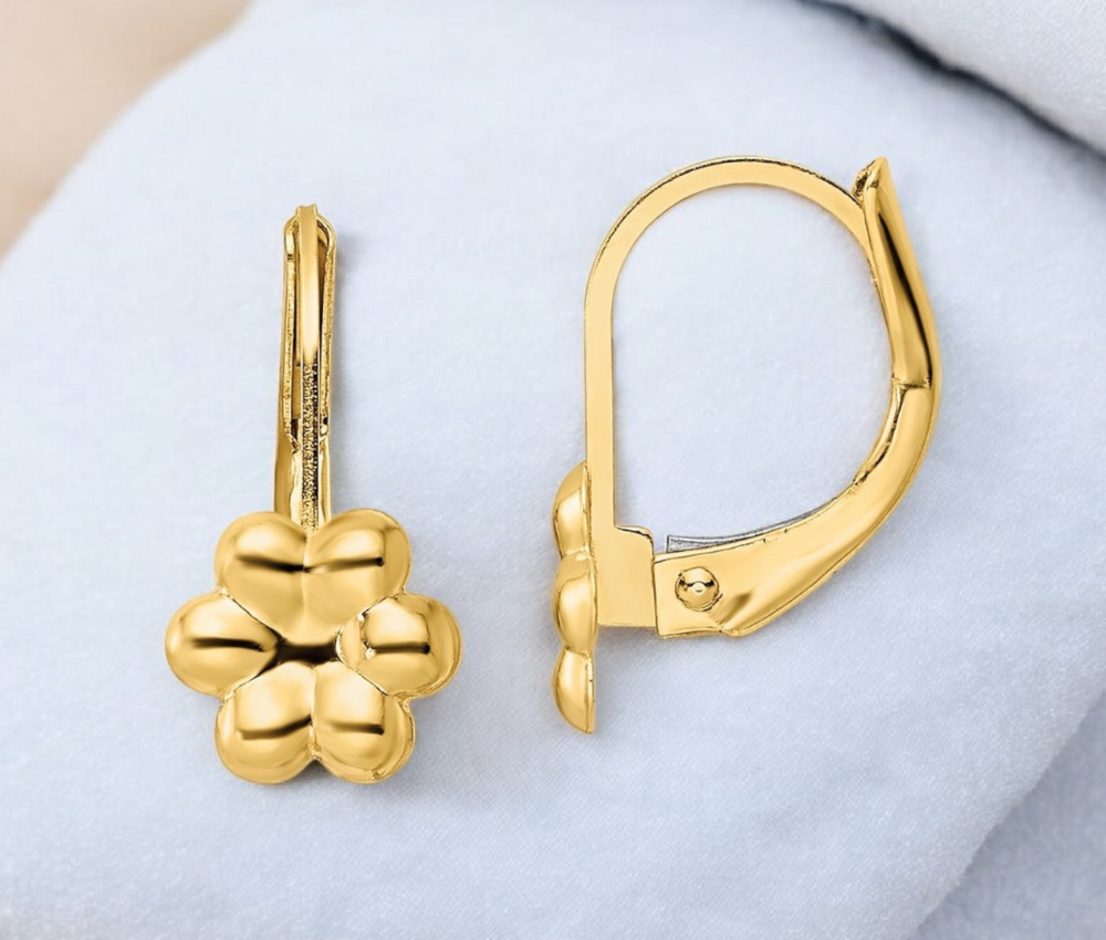 14k Yellow Gold Small Polished Flower Lever back Earrings
