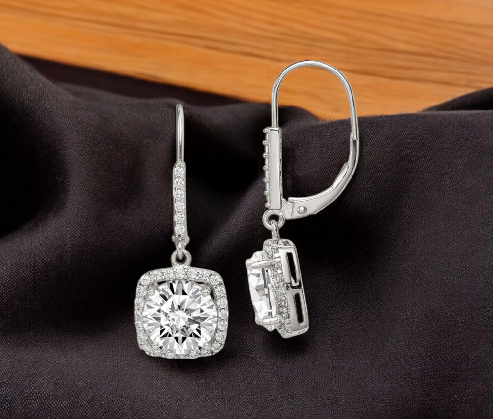 925 Sterling Silver Cubic Zirconia Fancy Lever back Dangle Earrings