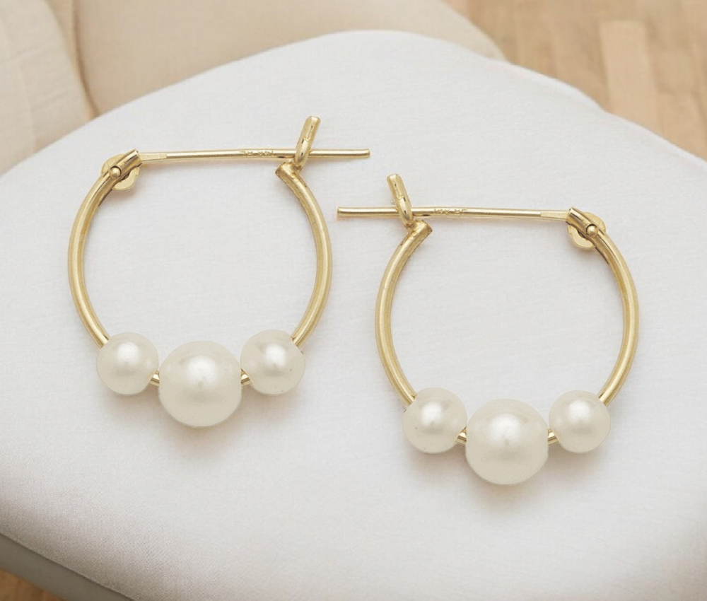 14k Yellow Gold  Freshwater Cultured Pearl Hoop Earrings - 13x15mm