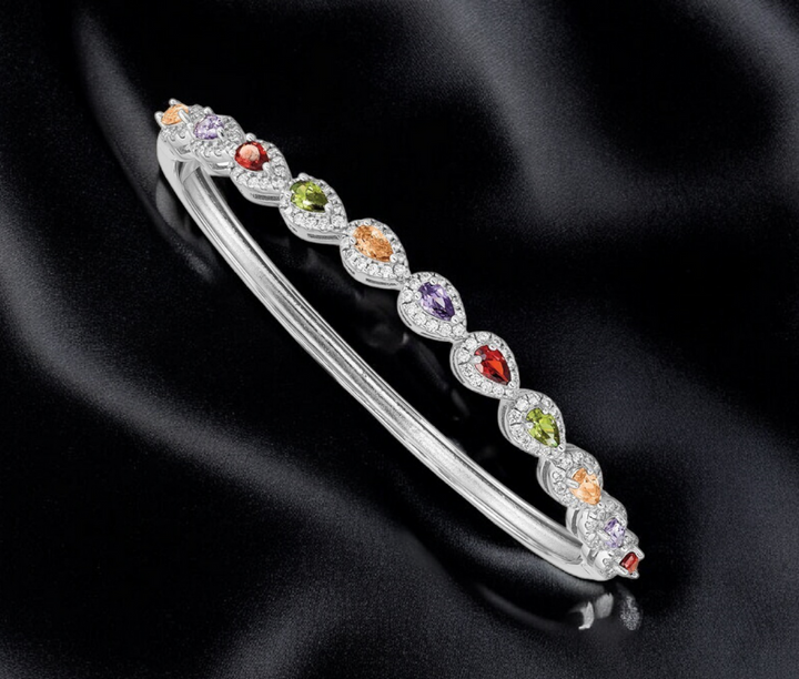 925 Sterling Silver Multi Color Cubic Zirconia Fancy Bangle Bracelet