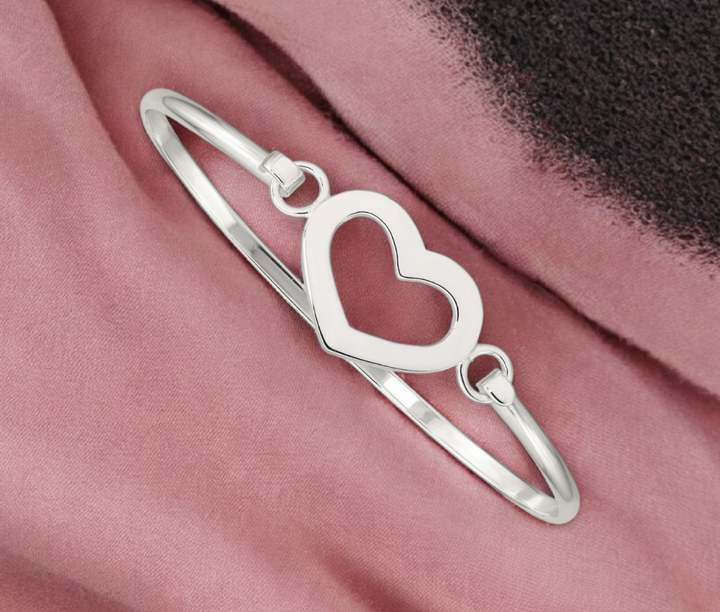 925 Sterling Silver Open Heart Stackable Bangle Bracelet