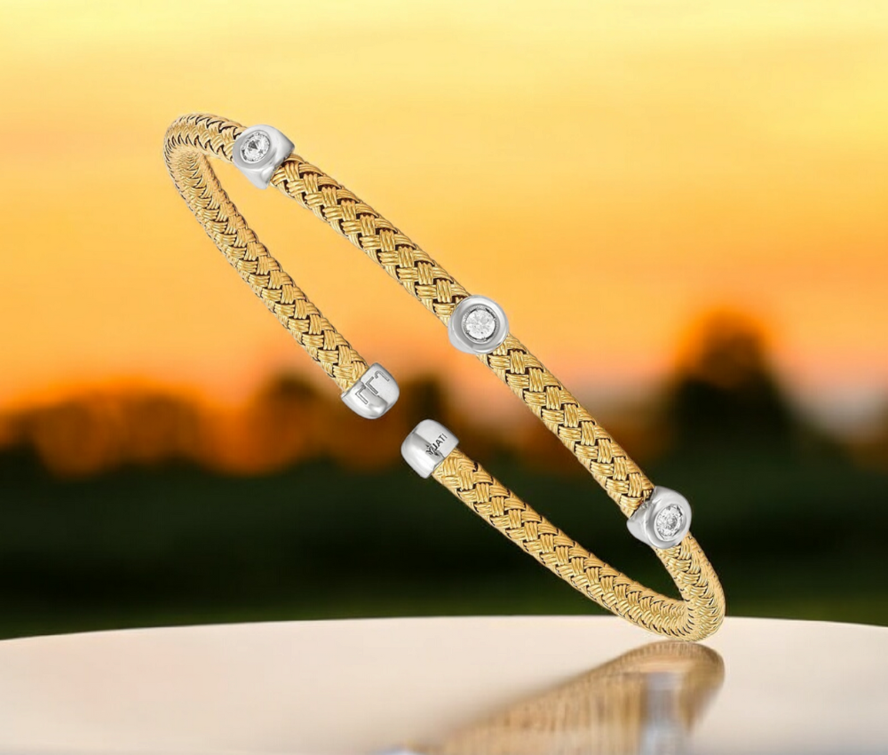 925 Sterling Silver Gold or Rhodium Plated CZ Woven Cuff Bangle Bracelet