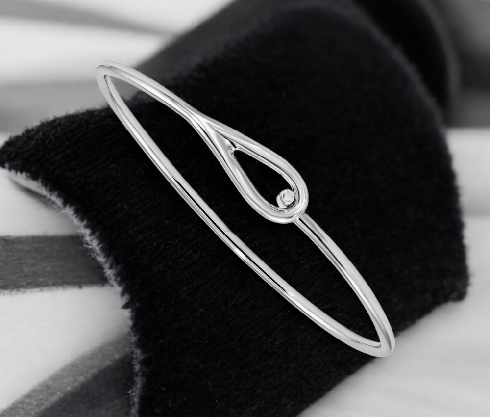 925 Sterling Silver Rhodium Plated Polished Geometric Bangle Bracelet