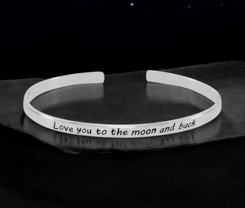 925 Sterling Silver Love You To Moon Back Cuff Bracelet