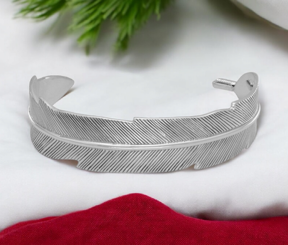 Oxidized 925 Sterling Silver Feather Design Cuff Bracelet