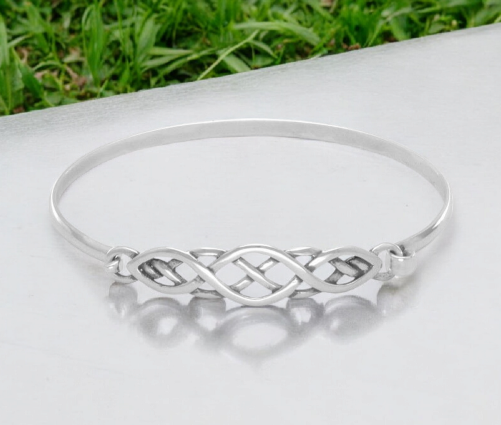 Oxidized Sterling Silver Irish Claddagh Celtic Trinity Knot Style Cuff Stackable Bangle