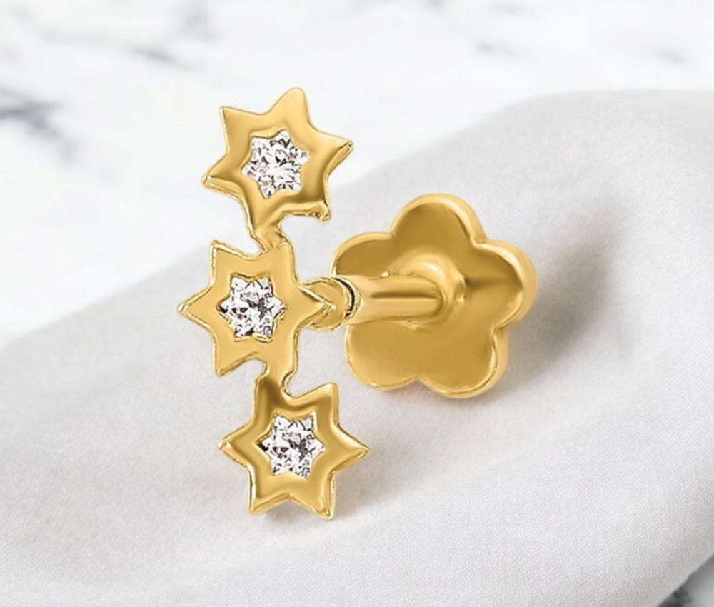 14k Yellow Gold 18G Cubic Zirconia Star Cartilage Flat Back Piercing