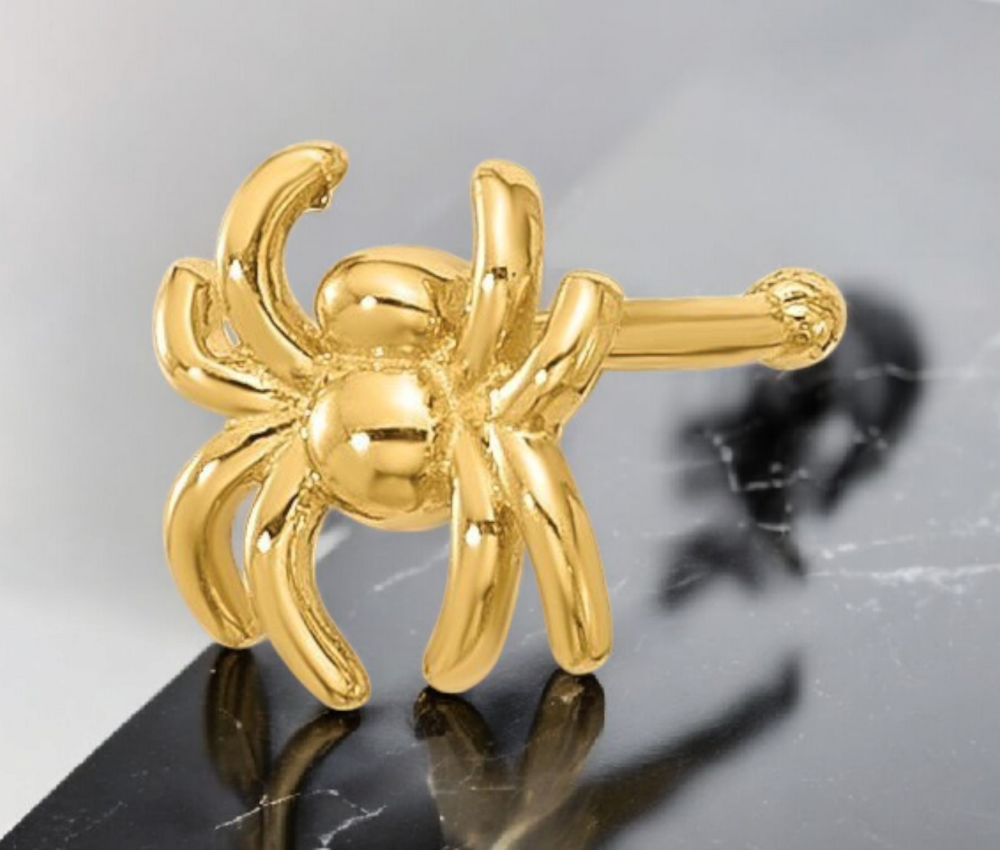 14k Yellow Gold 22G Polished Spider Scorpion Nose Stud Ring - 8.3mm