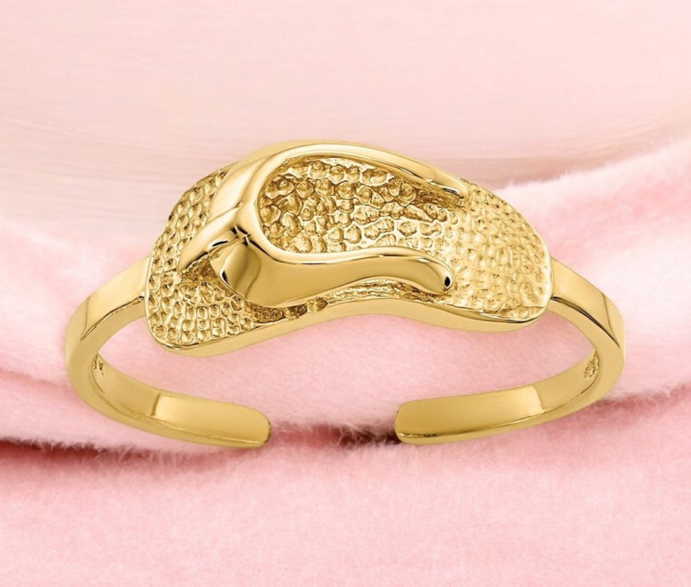 14k Yellow Gold Flip Flop Sandal Toe Ring - Adjustable Toe Rings for Women - Cute Toe Ring for Her - Summer Jewelry - Waterproof