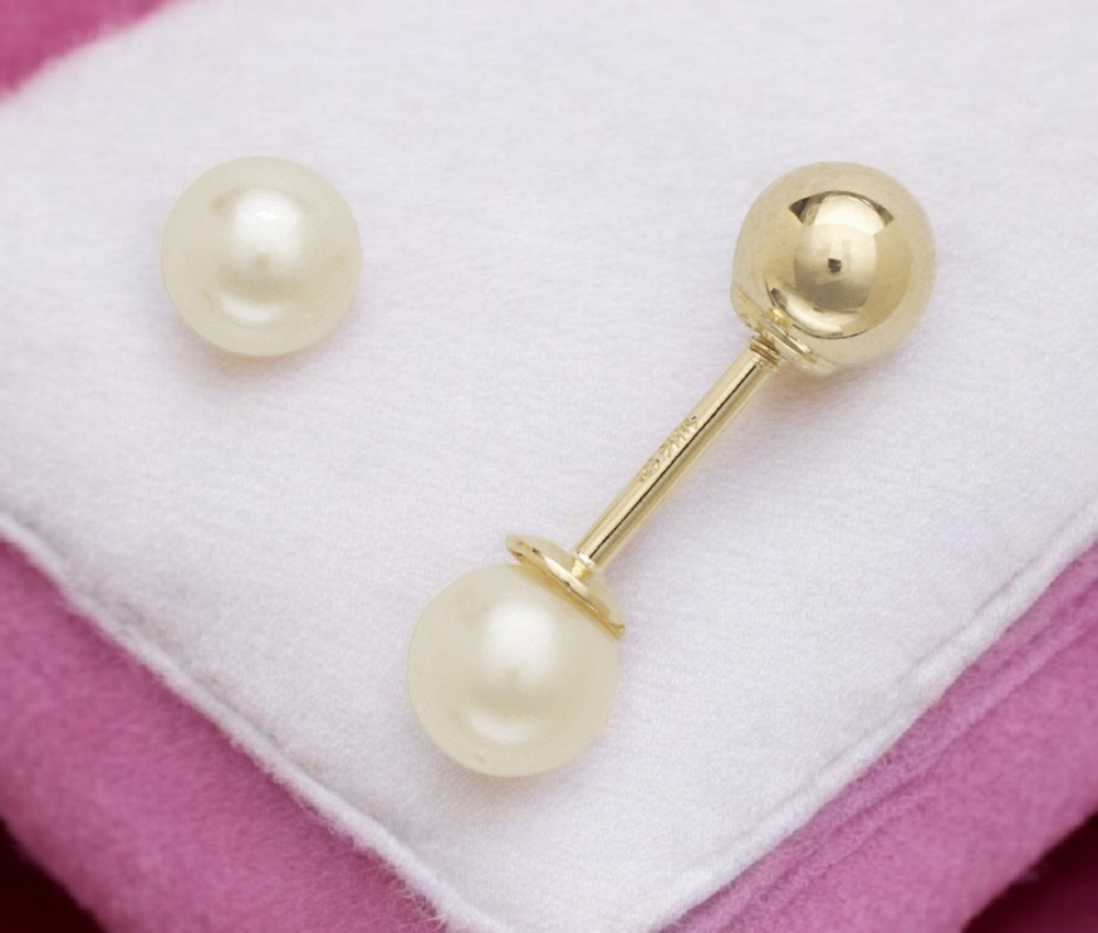 14k Yellow Gold Reversible Freshwater Cultured Pearl and 4mm Ball Screw Back Earrings