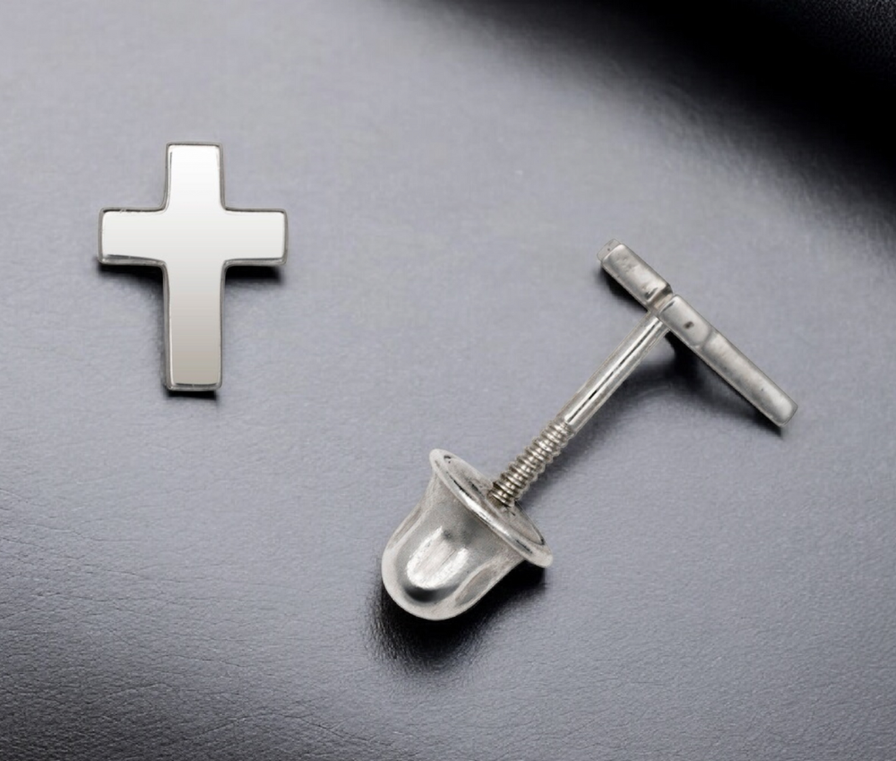 Solid 14k Gold Small Polished 5mm Religious Faith Cross Screw back Stud Earrings - gold earrings for infants - gold earrings for toddlers